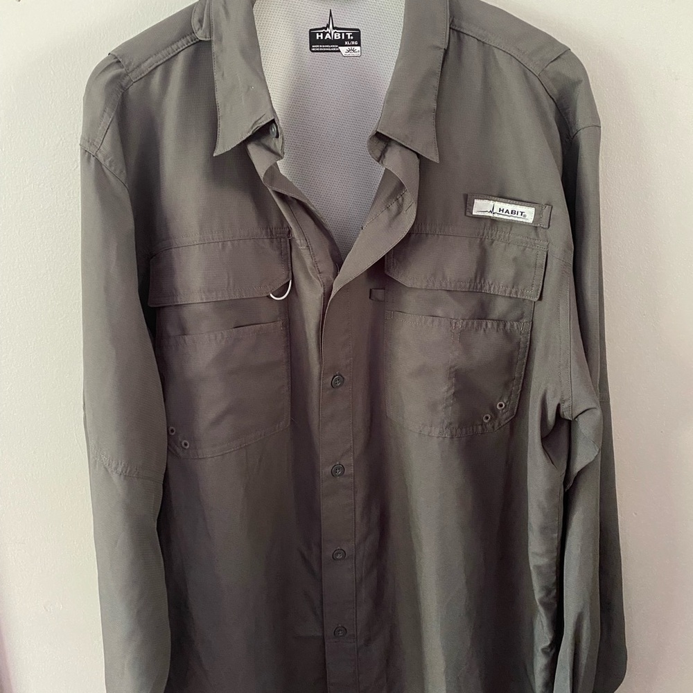 HABIT fishing river, shirt, gray‎ long sleeve button up, size XL